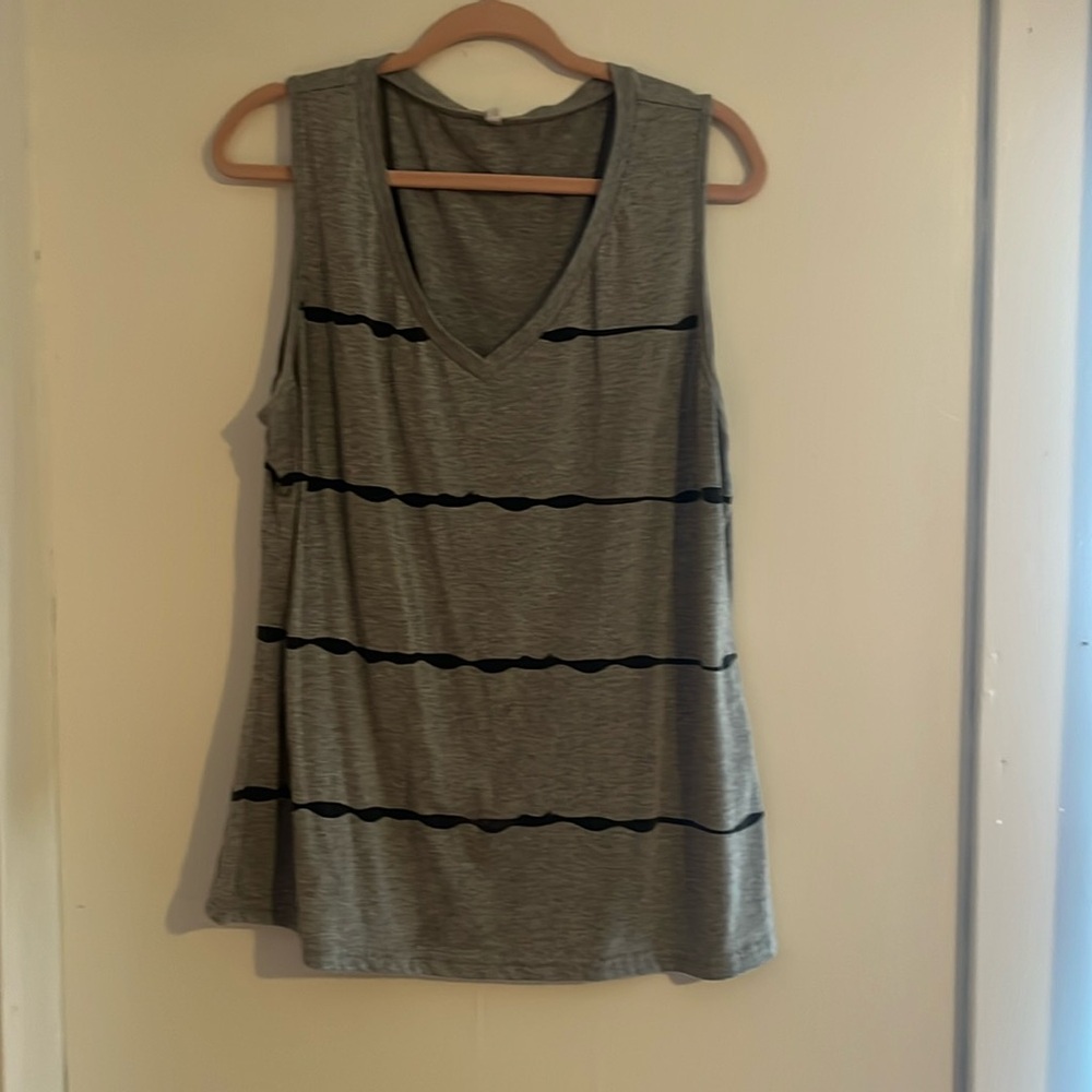 tank top, from amazon, size XL, grey with black stripes